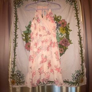 Gorgeous floral chiffon wrap ruffle dress. NWOT Size L. Smoke and pet free home.